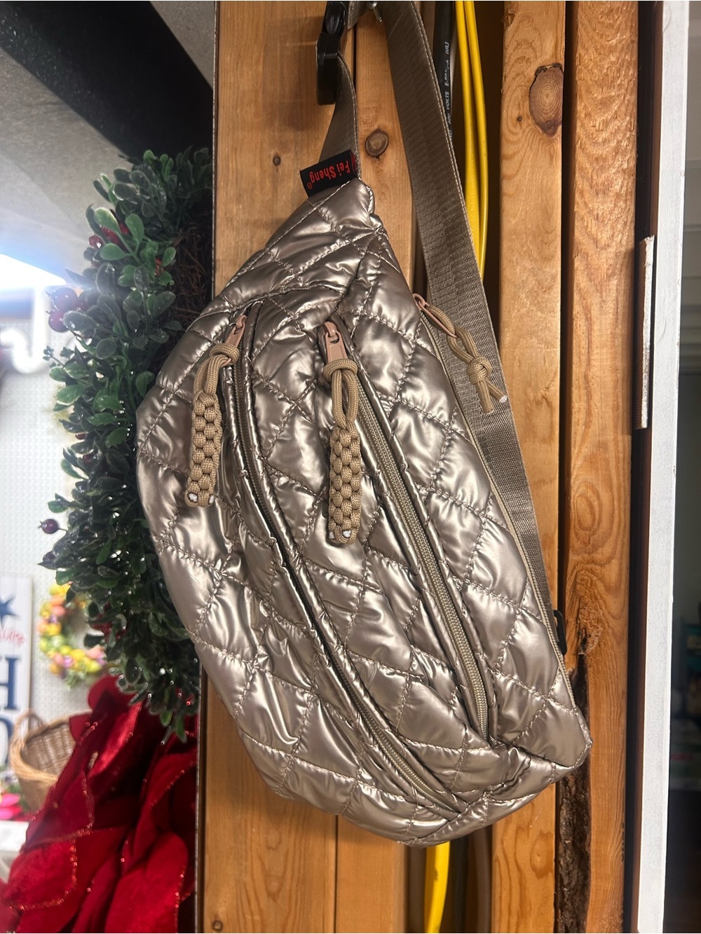 Quilted Metallic Crossbody Sling Bag - Champagne